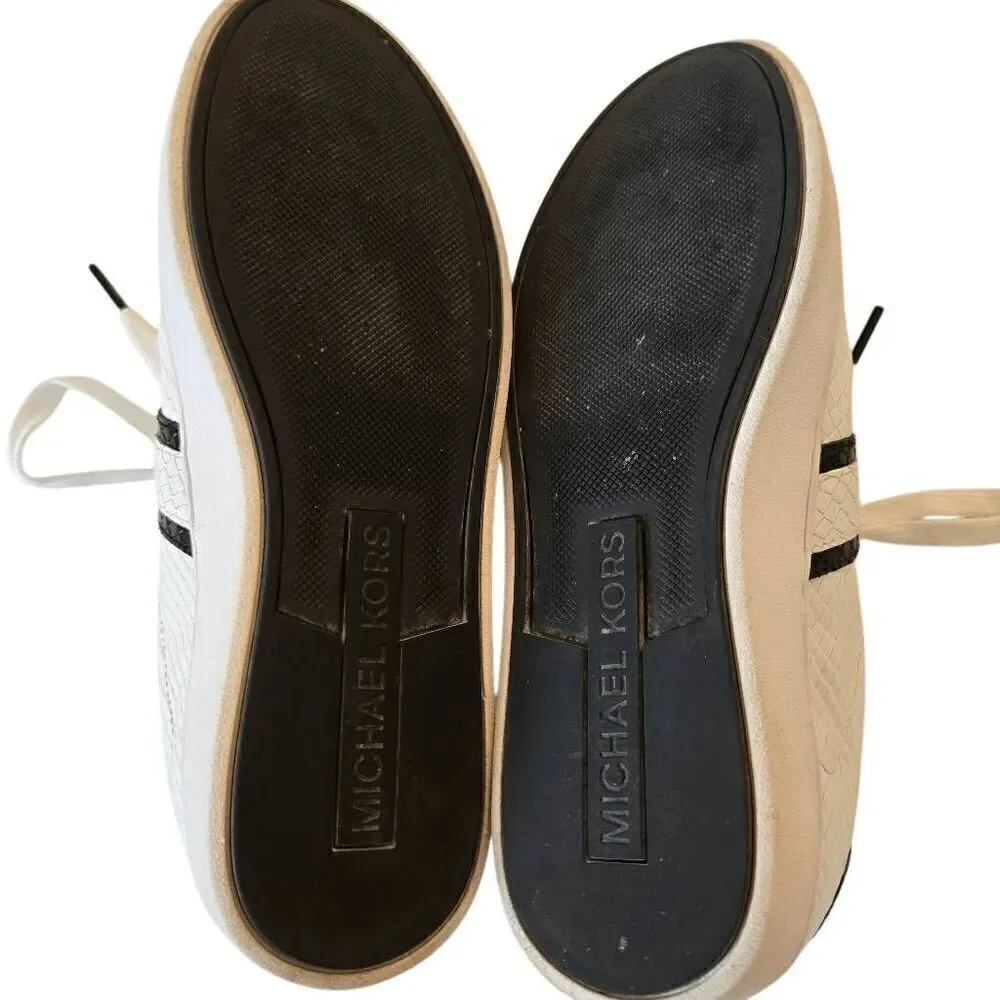 MICHAEL KORS Womens White Snake Pattern Lace Up Leather Sneaker Shoe Size 7
